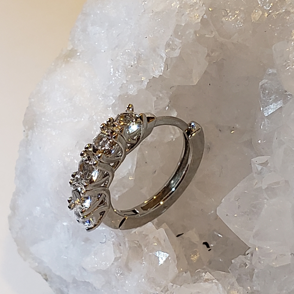 New Swarovski White Gold Huggies, on 925 Silver, Five Crystal, 18K Gold - Picture 8 of 10